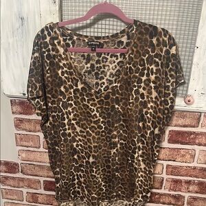 Express Brown Leopard Print Short Sleeve Top